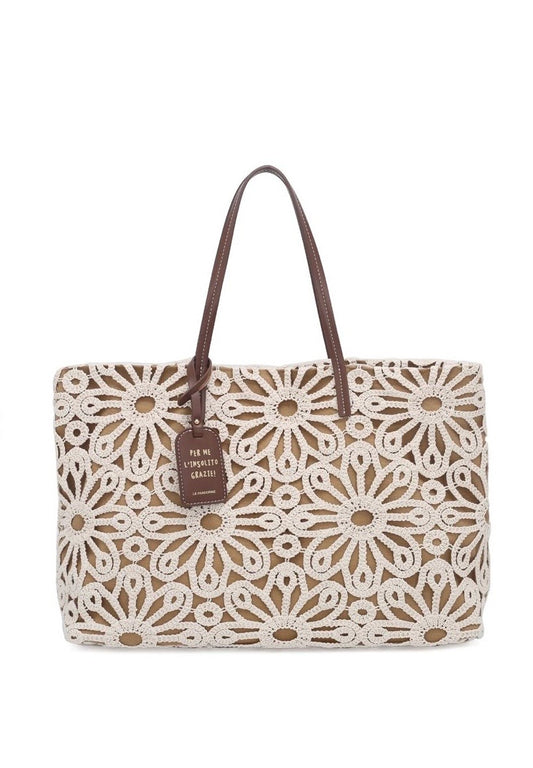 SHOPPING GISELE IN MACRAMÉ CON TAG COLORE ÉCRU