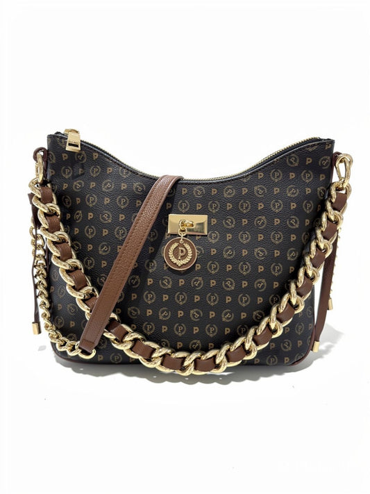 BORSA A SPALLA HERITAGE NERO/MARRONE