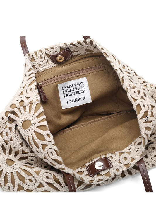 SHOPPING GISELE IN MACRAMÉ CON TAG COLORE ÉCRU