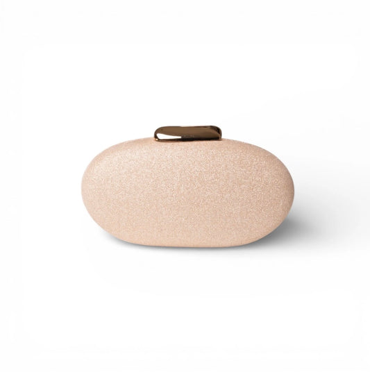 BORSA CLUTCH OVALE CON FINITURA GLITTER ORO