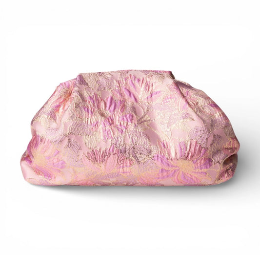 BORSA POCHETTE MORBIDA CON TEXTURE A FIORI TONO ROSA