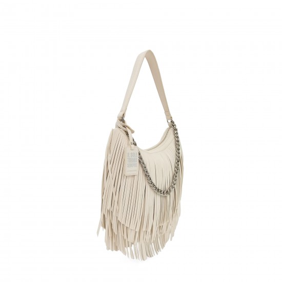 Mini Borsa Fringe Con Catena - Bianco