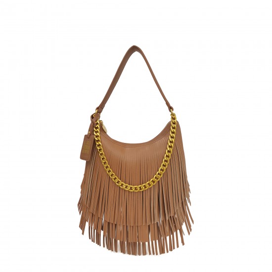 Mini Borsa Fringe Con Catena - Cuoio