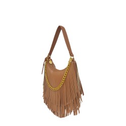 Mini Borsa Fringe Con Catena - Cuoio