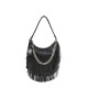 Mini Borsa Fringe Con Catena - Nero