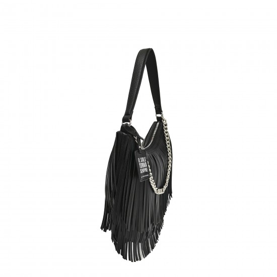 Mini Borsa Fringe Con Catena - Nero