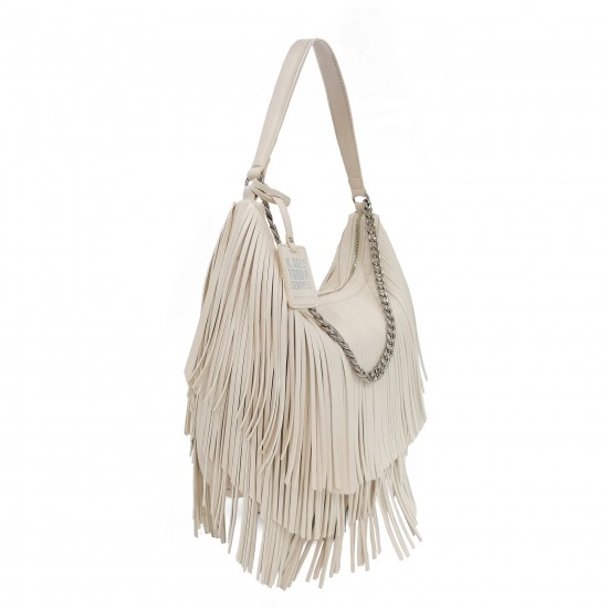 Borsa a spalla Fringe Con Catena - Bianco